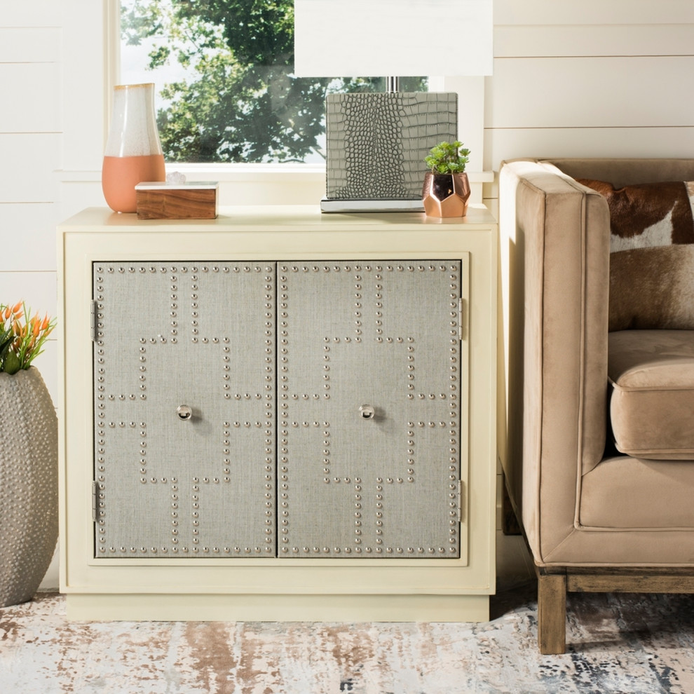 Liza 2 Door Chest Antique Beige/ Light Grey Linen   Transitional   Accent Chests And Cabinets   by Peachtree Fine Furniture  Houzz