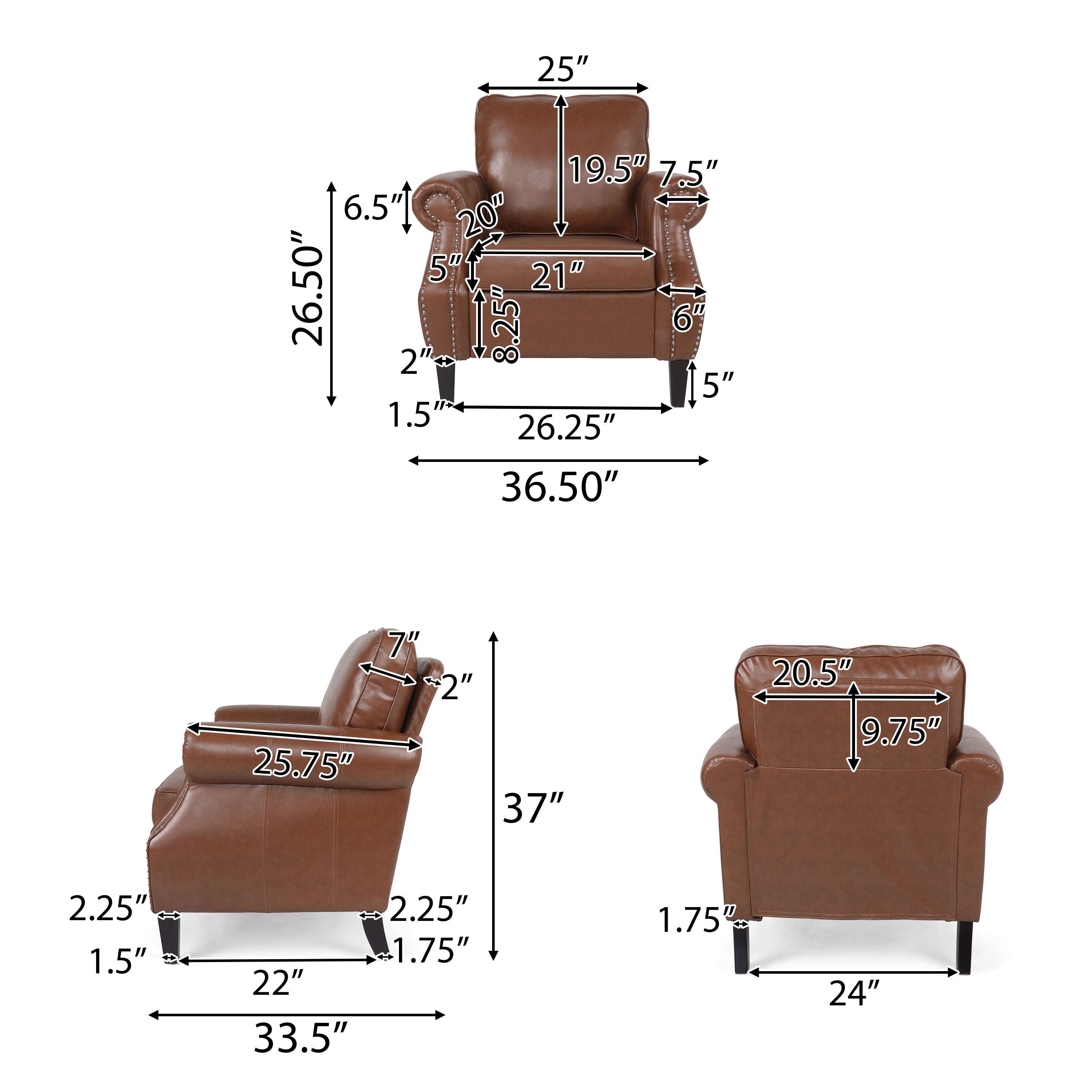 Burkehaven Contemporary Faux Leather Club Chair with Nailhead Trim