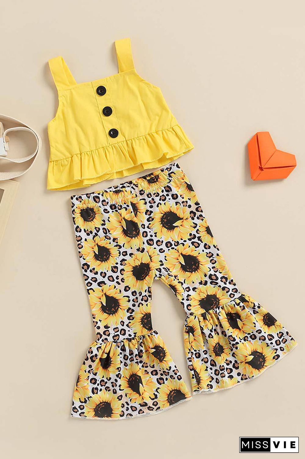 Sun Flower Halter Top & Flare Pants 2PCS Set Wholesale