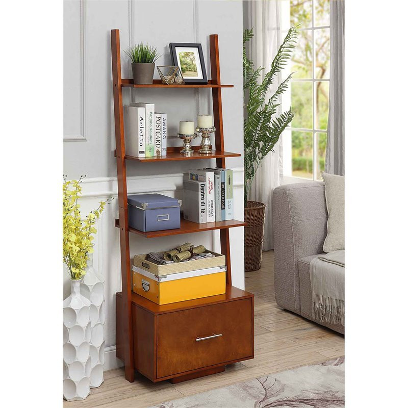 American Heritage Ladder Bookcase with File Drawer in Warm Cherry Wood Finish   Transitional   Bookcases   by Homesquare  Houzz