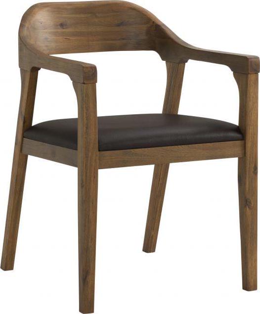 Boraam Rasmus Wood and Faux Leather Dining Armchair， Chestnut Wire-Brush Finish