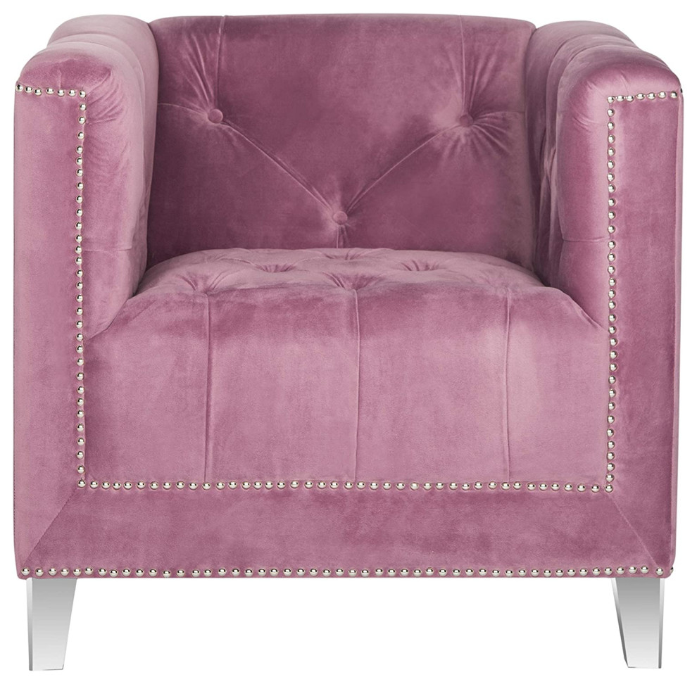 Contemporary Accent Chair  Transparent Legs With Button Tufted Seat  Plum   Contemporary   Armchairs And Accent Chairs   by Declusia  Houzz