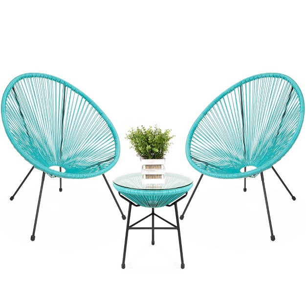 Best Choice Products 3 piece All weather Patio Acapulco style Bistro Furniture Set W Rope Glass Top Table