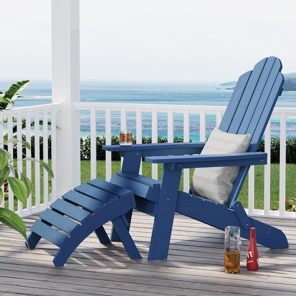 WINSOON 2Piece All Weather HIPS Outdoor Adirondack Chair with CupHolder and Ottoman