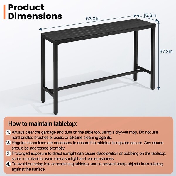 Pellebant Patio Outdoor Bar Table Rectangle Pub Table Dining Table