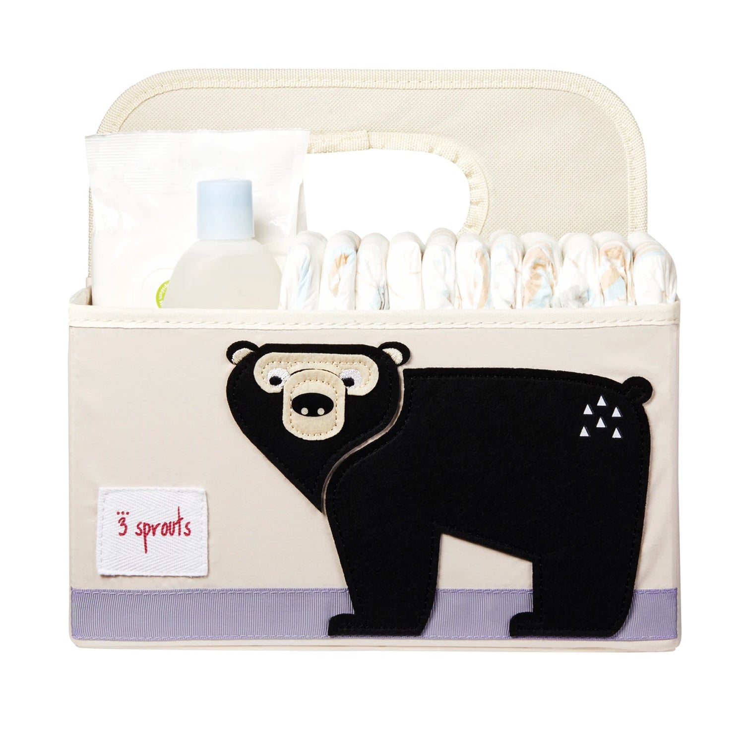 3 Sprouts UDOBEA Polyester Divided Portable Diaper Caddy with Black Bear Design