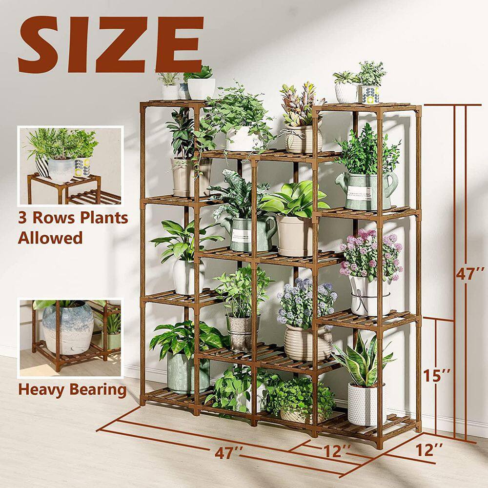 4-Tiers 14 Pots Rectangular Wooden Plant Rack for Living Room Terrace Balcony and Garden Natural Color B098QG2WQD