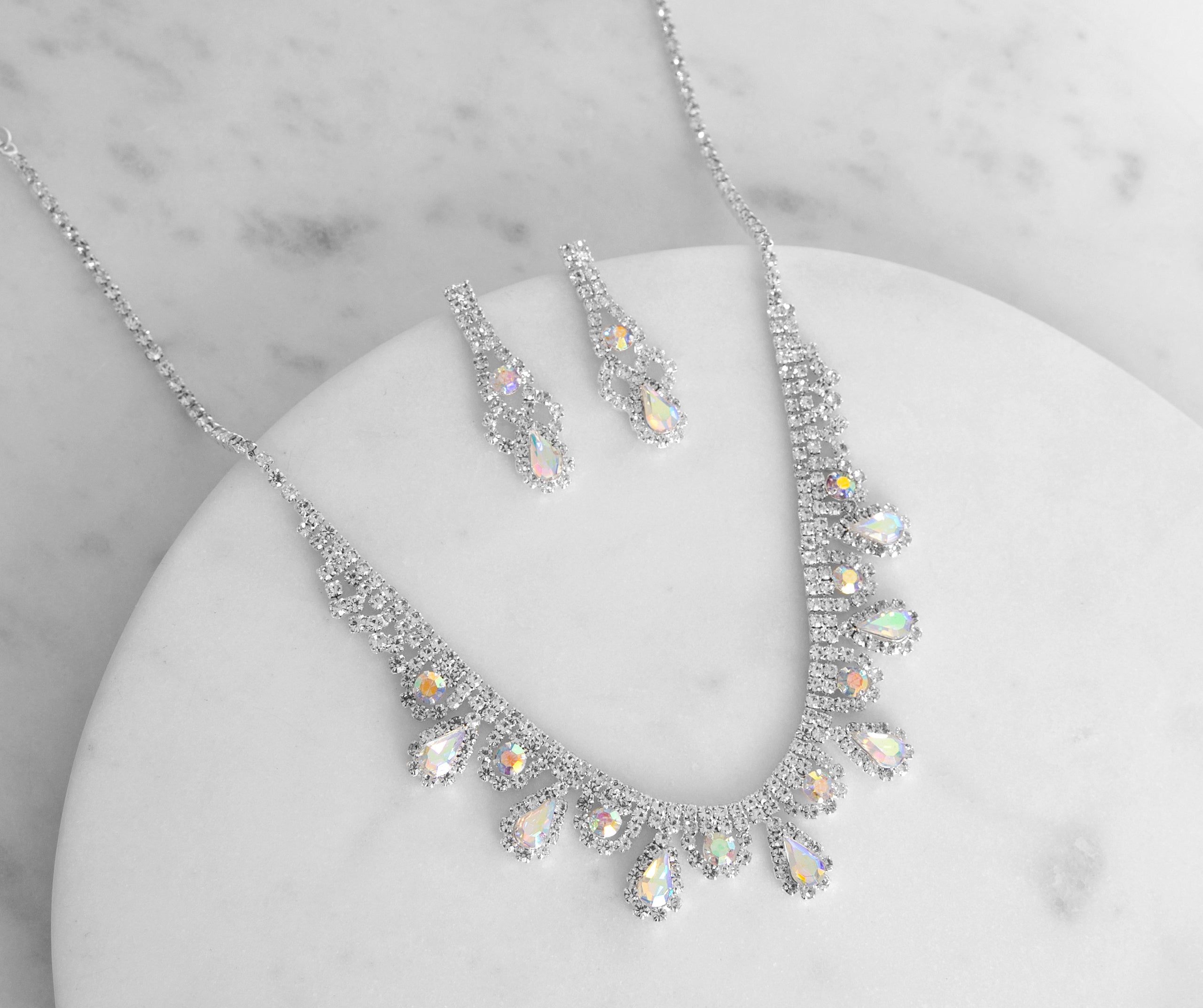 Stay Shining Teardrop Rhinestone Necklace + Earring Set