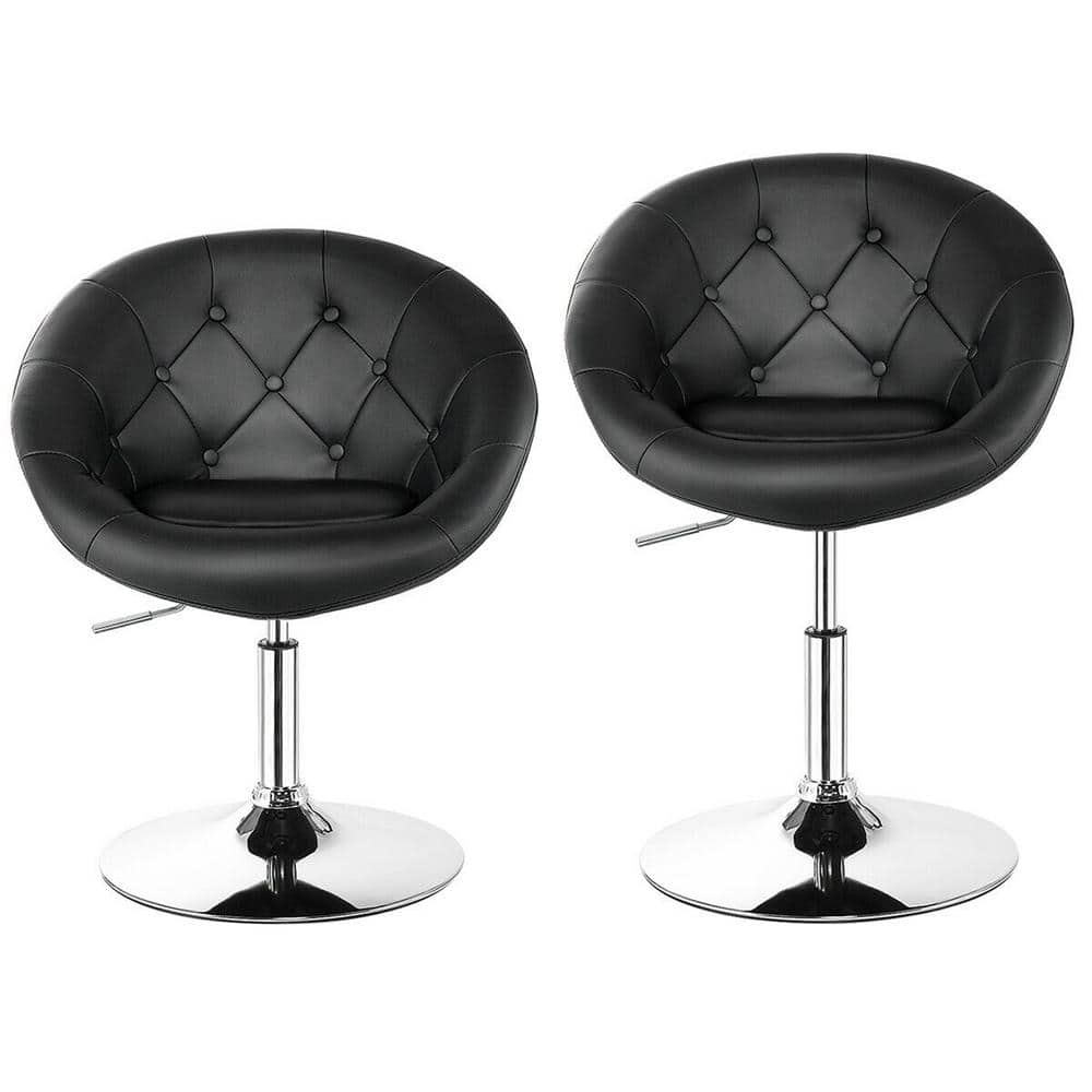 Gymax 36 in. H Swivel Bar Stools Low Back Metal Height Adjustable Round Tufted Back Bar Chairs Black (Set of 2) GYM05657