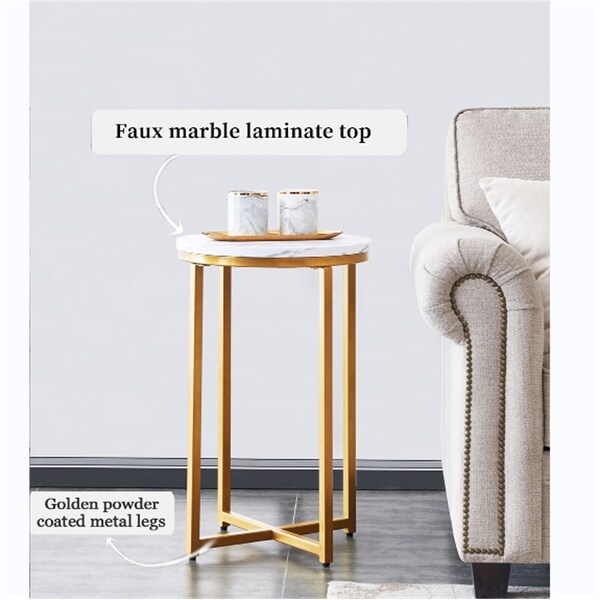 Side Table，End Table，Gold and White