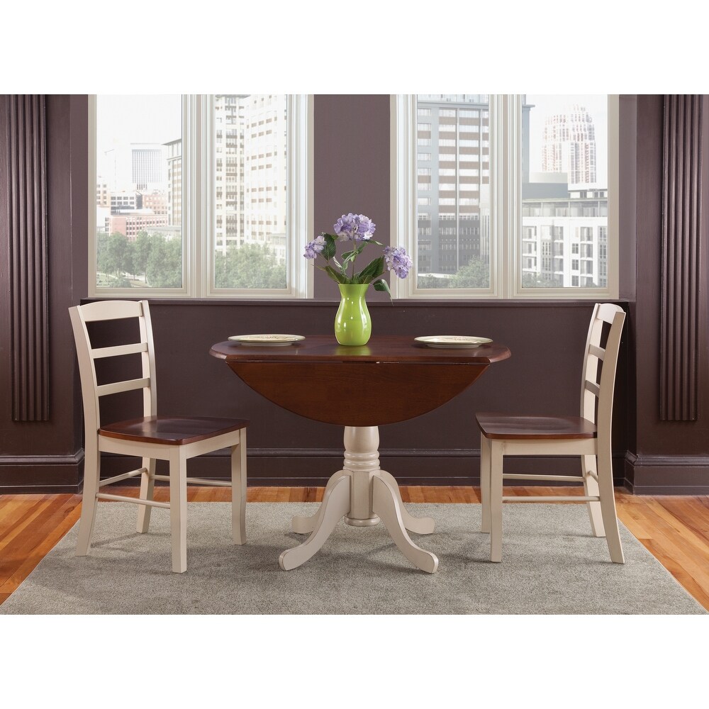 42 inch Dual Drop leaf Pedestal 3 piece Dining Set