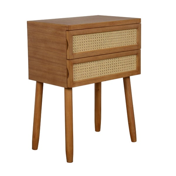 Trenton 2 Drawer Wood and Rattan Side Table