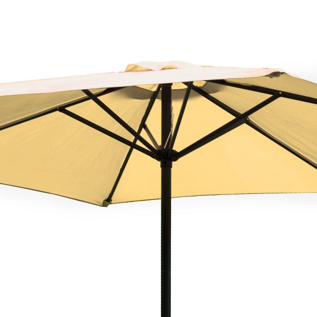 Four Seasons Courtyard 9 Foot Fabric Durable Cambridge Market Umbrella With Push Button Tilt And Rust Proof Aluminum Pole Beige bronze