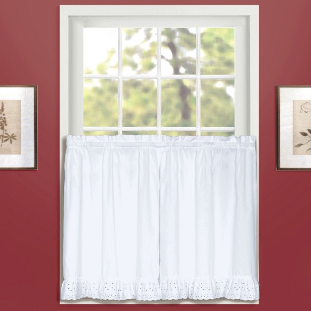 Collections Etc Vienna Eyelet Window Curtains With Ruffled Border Seasonal D cor For Any Room In Home