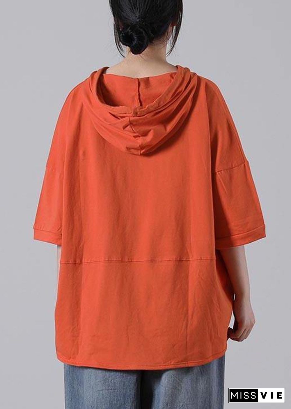 Plus Size Orange Print Cotton Sweatshirts Top