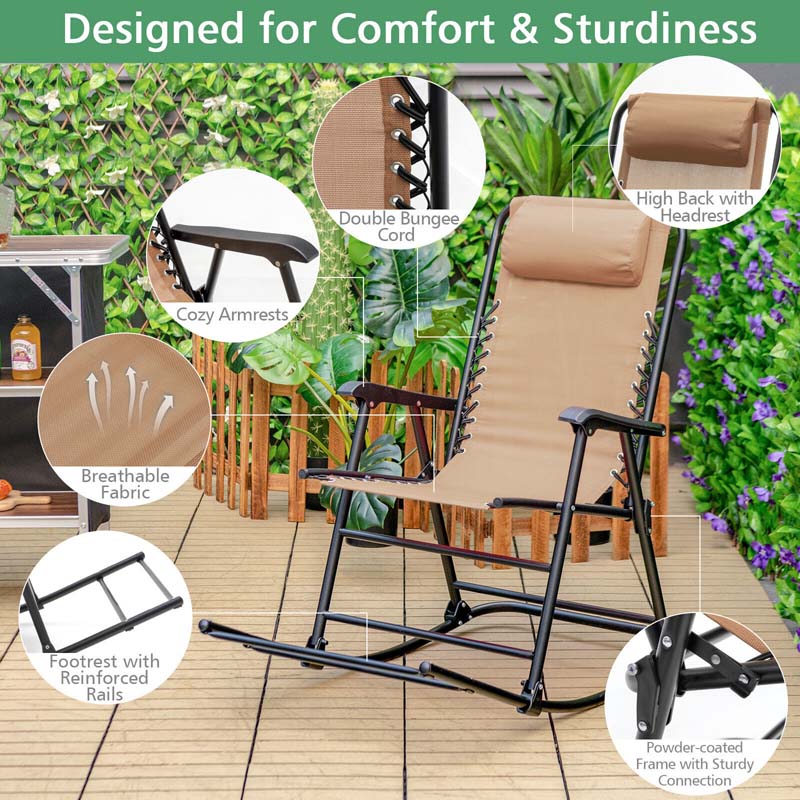 Lightweight Folding Rocking Chair with Footrest, Outdoor Patio Sun Chair Lawn Beach Camping Chair