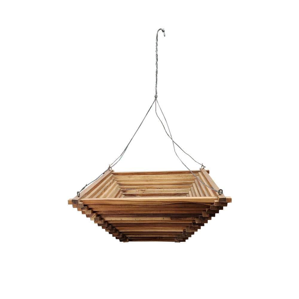 MGP 20 in. Brown Teak Wood Square Pyramid Shape Hanging Basket THB-20