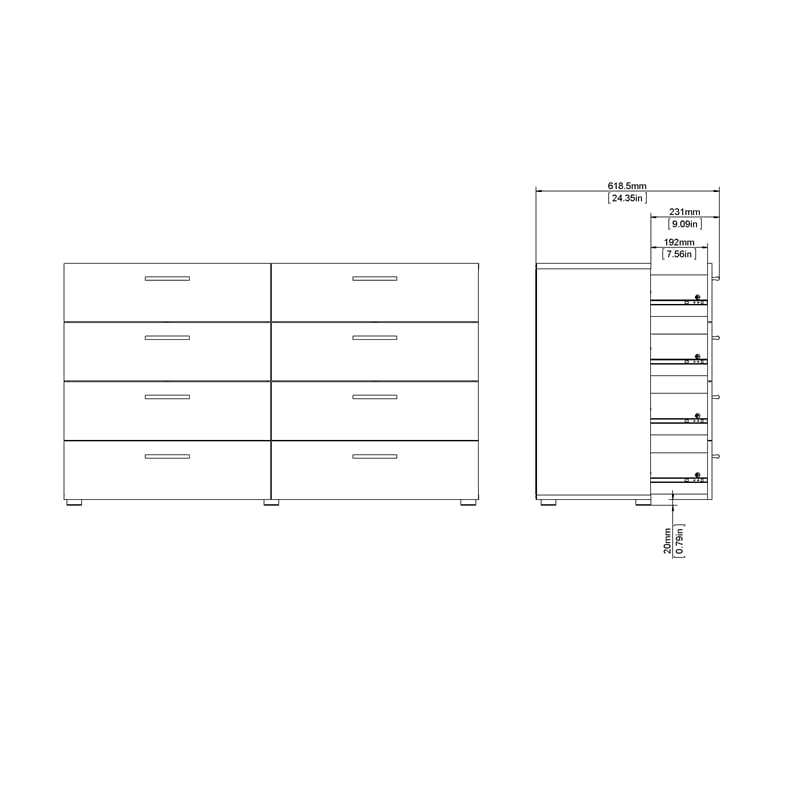 Loft 8 Drawer Double Dresser, Oak Structure