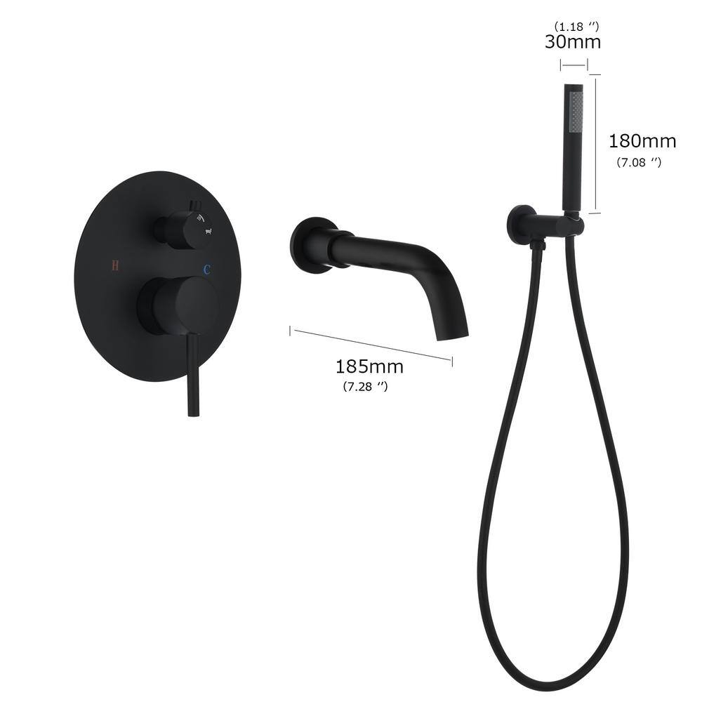 YASINU Single-Handle 1-Spray Wall Mount Roman Tub Faucet with Hand Shower Faucet in Matte Black (Valve Included) YNBD858MB