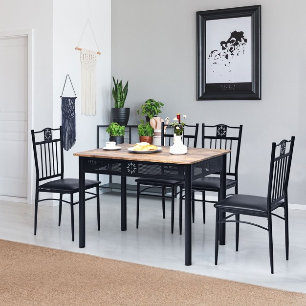 Tangkula 5 Piece Dining Set Wood Metal Table And Chairs Kitchen Furniture Black