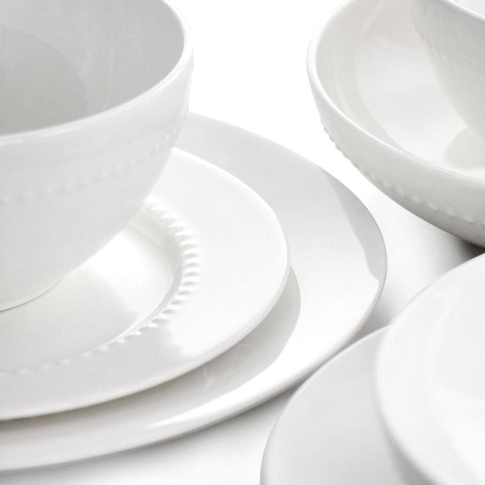 GIBSON ELITE Embossed Bone China 16-Piece Double Bowl Dinnerware Set in White 985118038M