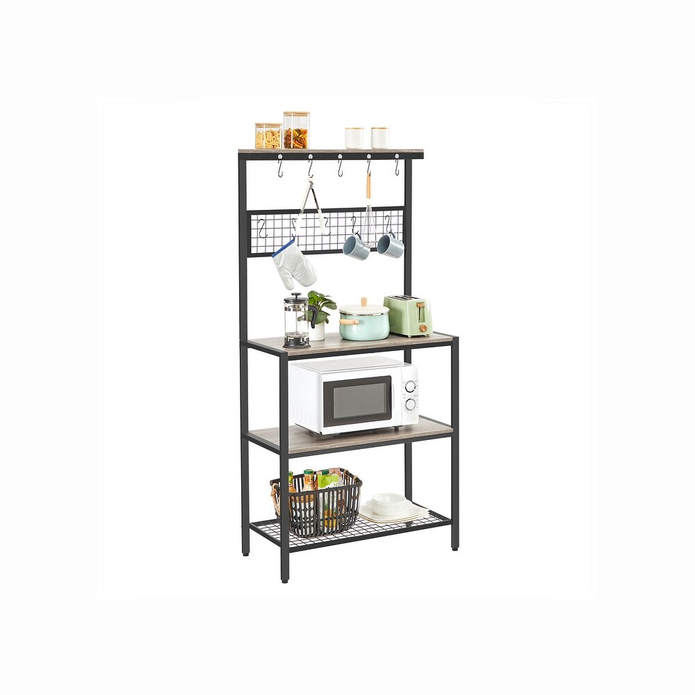 VASAGLE ALINRU Kitchen Bakers Rack Cupboard  Mesh Panel  3 Shelves  and Adjustable Feet  for Microwave Oven Cooking Utensils