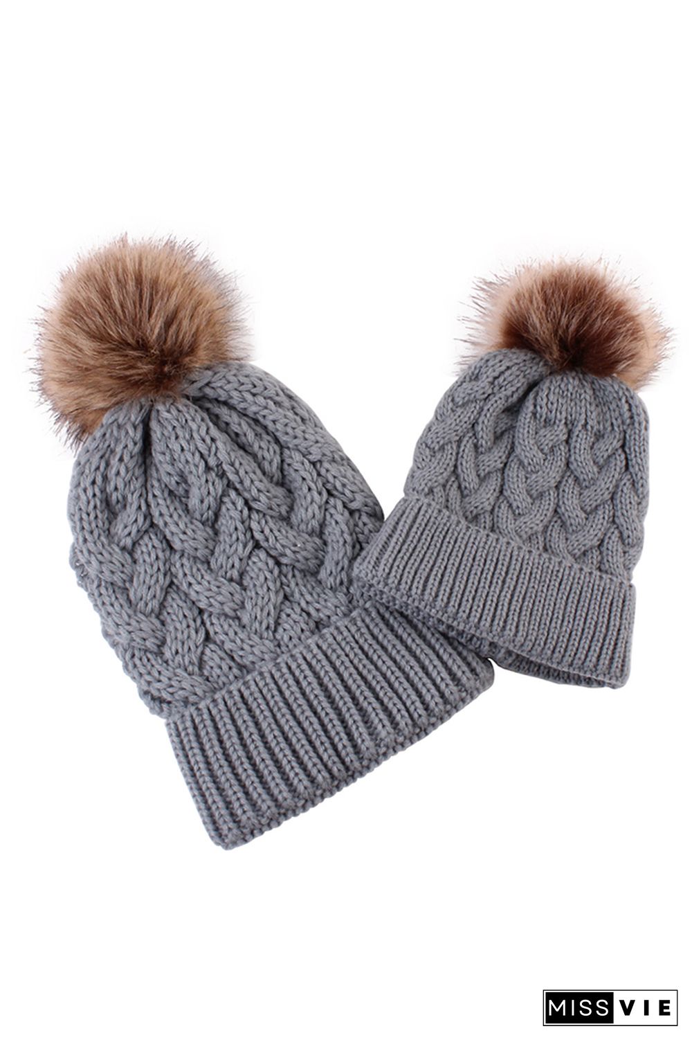 Solid Parent-child Coarse Twist Knitted Hat 2pcs Set Wholesale MOQ3pcs