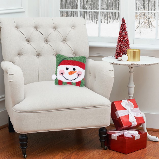 X 8 quot Happy Snowman Hooked Petite Christmas Holiday Throw Pillow