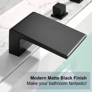 UKISHIRO Miko Double-Handle Deck Mount Roman Tub Faucet with Hand Shower in Matte Black SMD00JI22052710