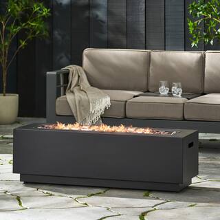 Noble House Reign Dark Gray Rectangular Metal Fire Pit (No Tank Holder) 67260