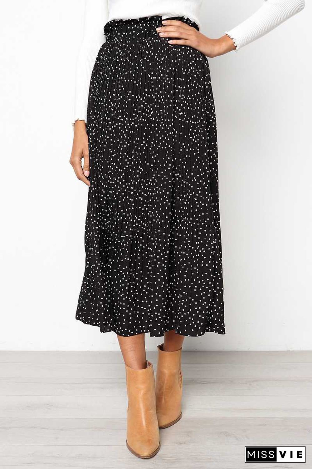 90s Fashion Retro Elastic Waist Paisley Ruffle Midi Skirt