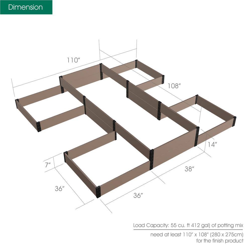 EverBloom 108 in. D x 14 in. H x 110 in. W Brown and Black Composite Board and Steel Terraced H-Shape Garden Bed K2206