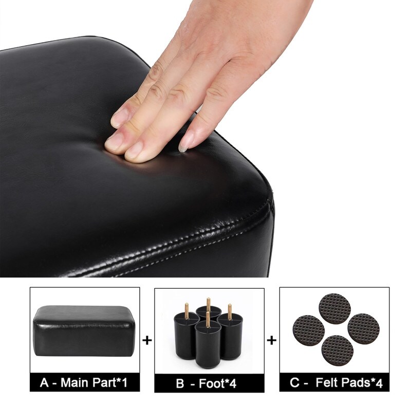 Adeco Small Rectangle Footstool PU Leather Ottoman Footrest Modern