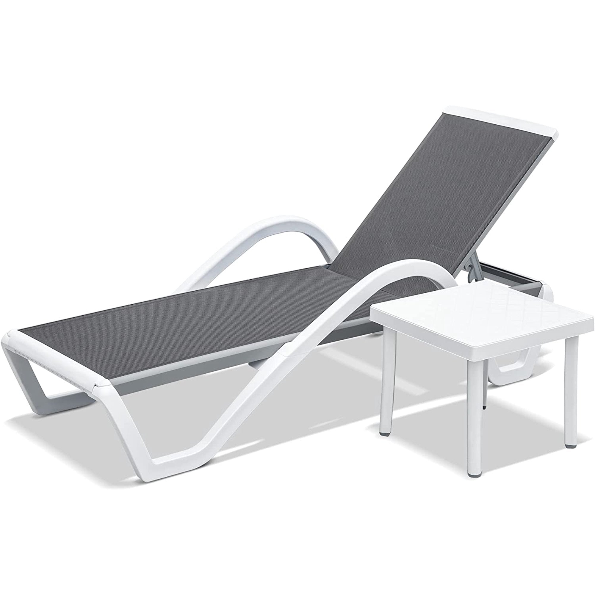 Patio Chaise Lounge Adjustable Aluminum Pool Lounge Chairs with Arm All Weather Pool Chairs for Outside,in-Pool,Lawn by domi outdoor living (Gray Lounge W/Table)