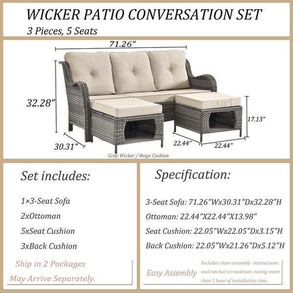 Wicker Patio Furniture Conversation Set with High Back Swivel Chairs and Storage Ottomans，Cushions Included🎃