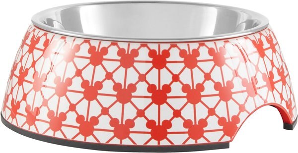 Disney Mickey Mouse Non-Skid Red Deco Non-Skid Stainless Steel with Melamine Stand Dog and Cat Bowl