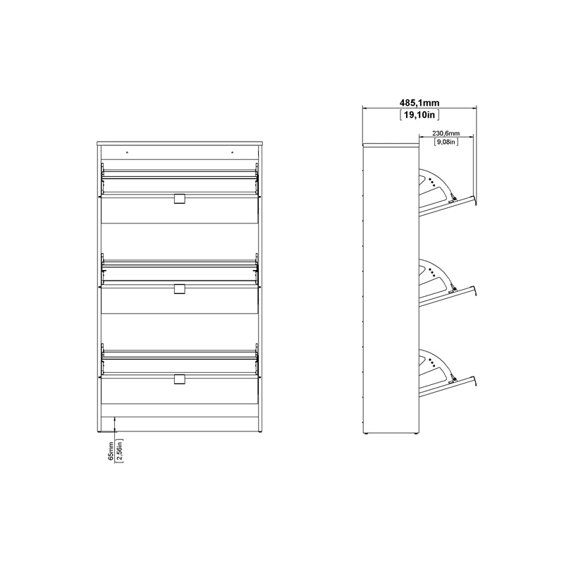 Pemberly Row Modern 3 Drawer Shoe Cabinet， 18-Pair Shoe Rack in White