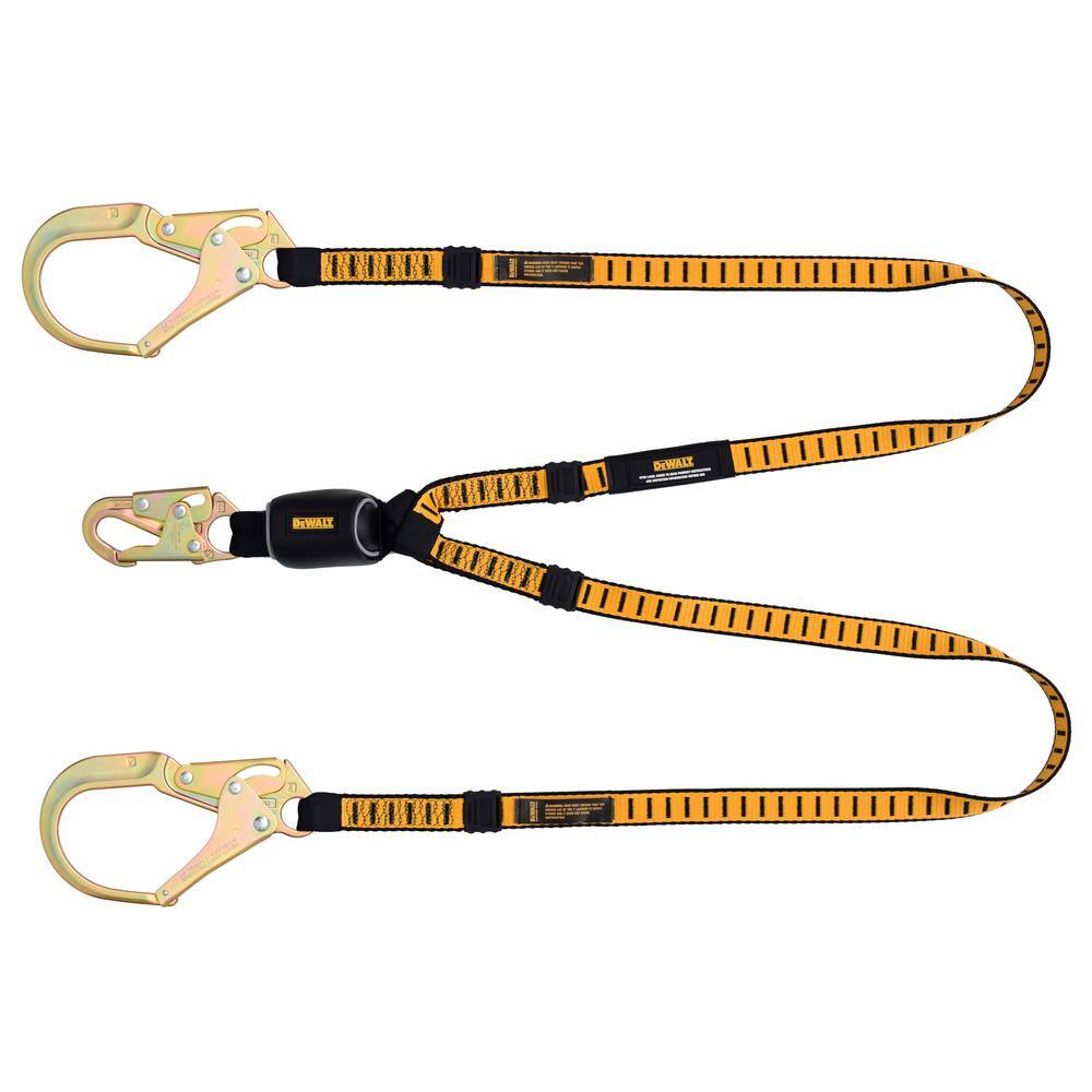 DW 6 ft. Lanyard Twin External Absorber with Steel Snap Hooks on D-Ring End and Steel Rebar Hook on Anchor End DXFP611130