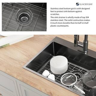 Glacier Bay Gunmetal Black Stainless Steel 33 in. 18 Gauge Single Bowl Dual Mount Kitchen Sink with Black Spring Neck Faucet ACS3322A1T-F