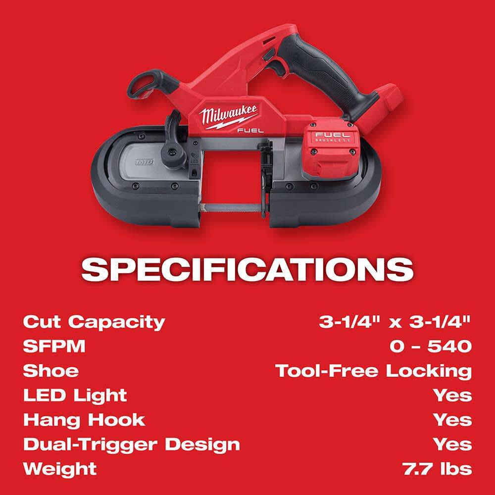 Milwaukee M18 FUEL Compact Dual-Trigger Band Saw Bare Tool 2829S-20 from Milwaukee