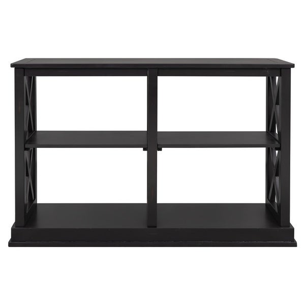 Modern Style Console Table with 3-Tier and Shelves， X Shape Legs