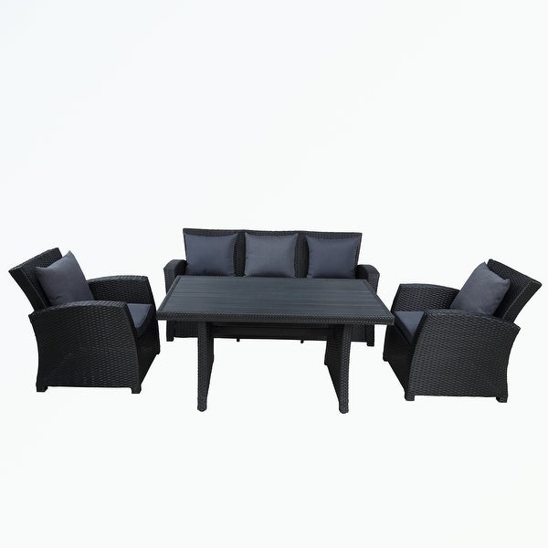 4-Piece Conversation Set Black Wickerwith Cushions - Overstock - 37507280