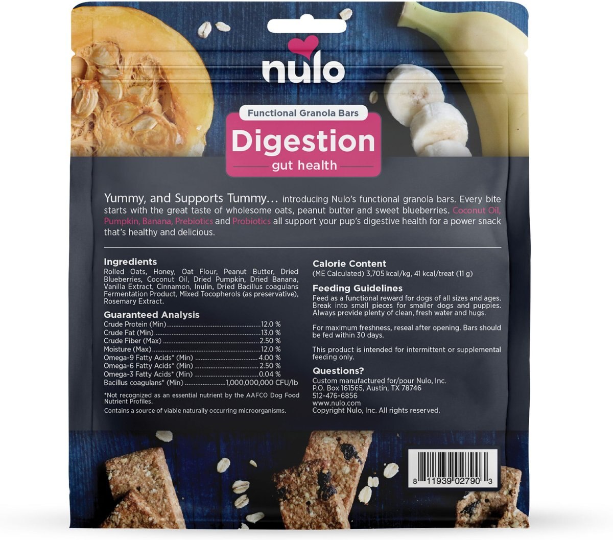 Nulo Functional Granola Digestion Dog Treats， 10-oz bag