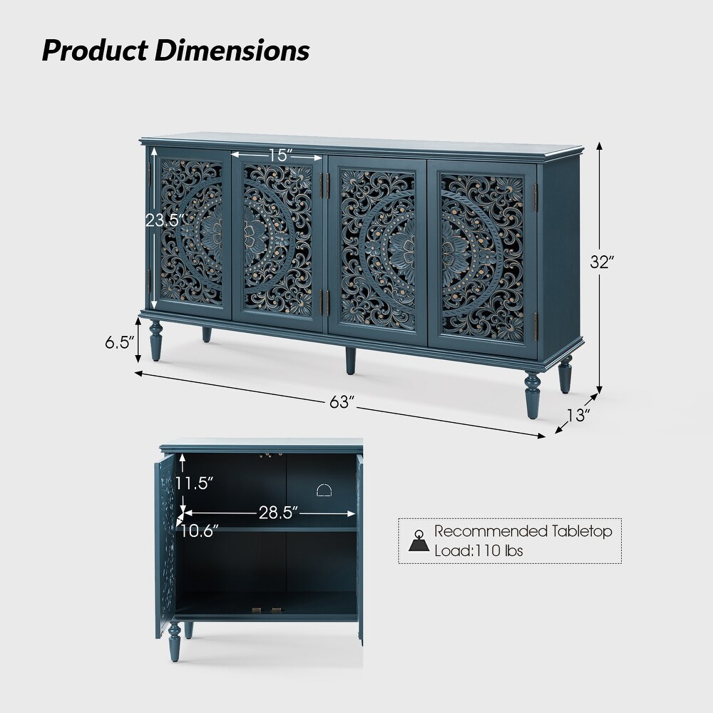 Ismenides Traditional Floral carved Built in Lighting Storage Sideboard With Adjustable shelves By HULALA HOME