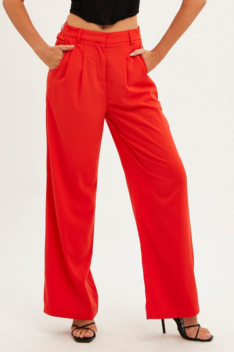 Orange Wide Leg Pants High Rise