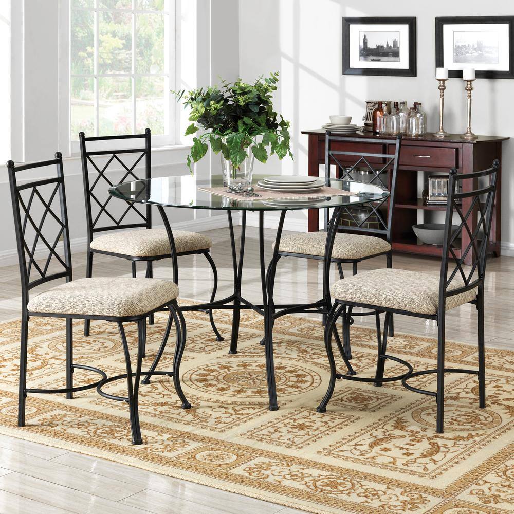 Dorel Living Pelican 5-Piece Dinette Beige Glass Top Black Metal FH2412RDC