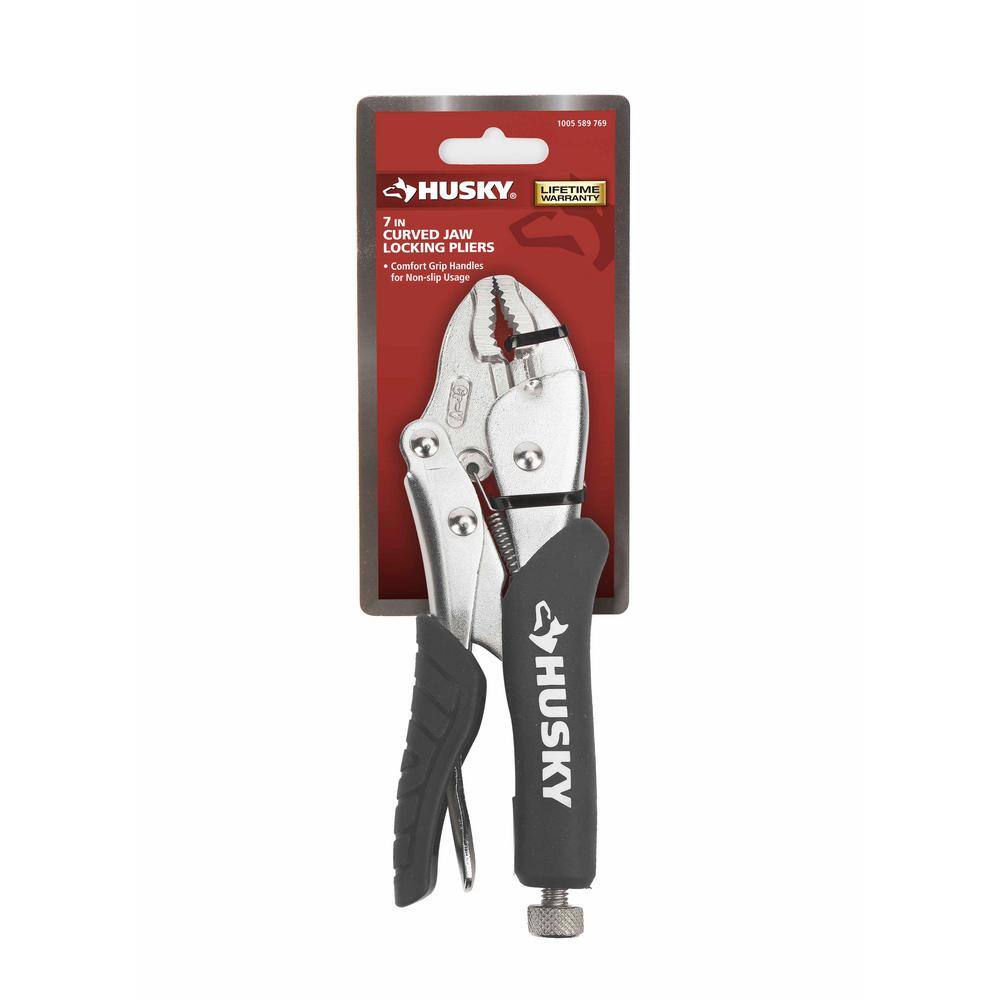 Husky 7 in. Curved Jaw Locking Pliers with Rubber Grip 90143