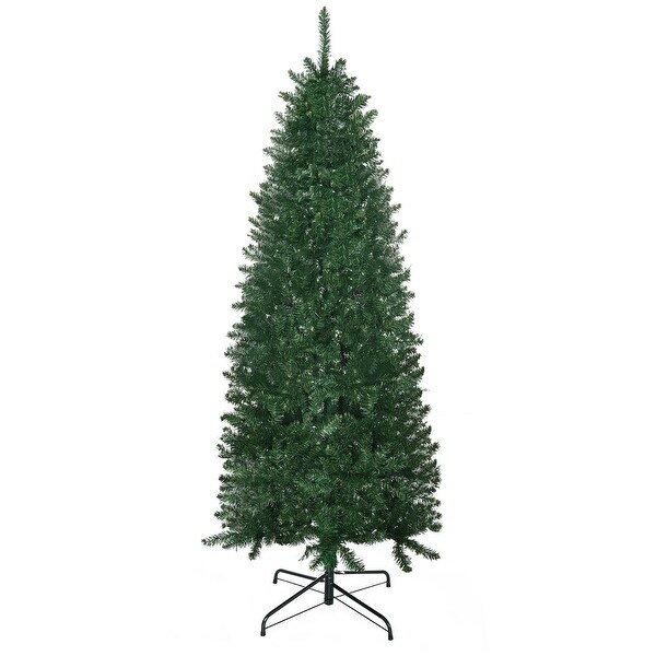 HOMCOM 6' Tall Unlit Slim Fir Artificial Christmas Tree with Realistic Branches，and 583 Tips，Green