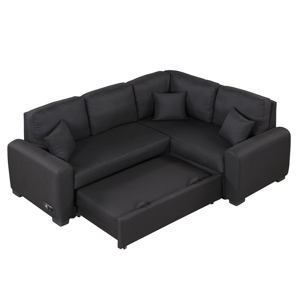 L Shape Reversible Convertible Sleeper Sectional Sofa Bed