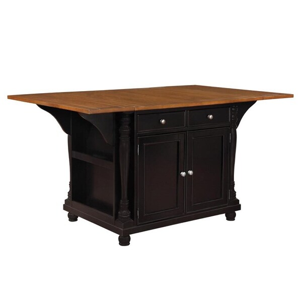 Wood Dining Table with 2 Drawers in Brown and Black